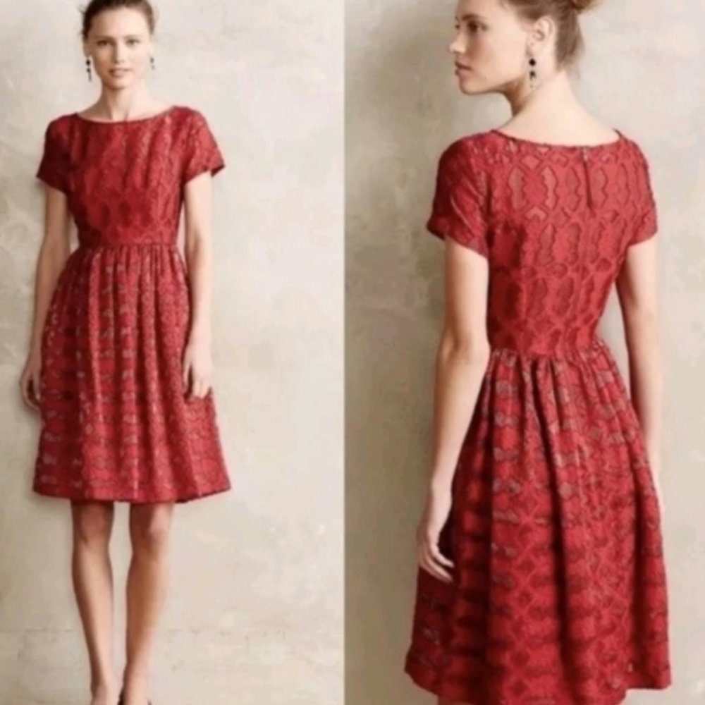 Anthropologie Moulinette Soeurs Red Rubies Lace Dr